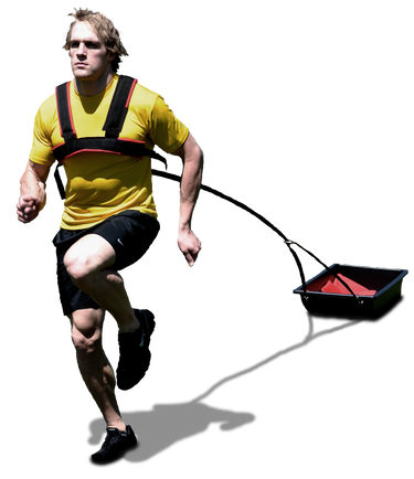speedster training system to run faster. Includes a padded harness, Y towline and sled. The Y towline is designed to connect the athlete with 1 point to the sled with 2 points.